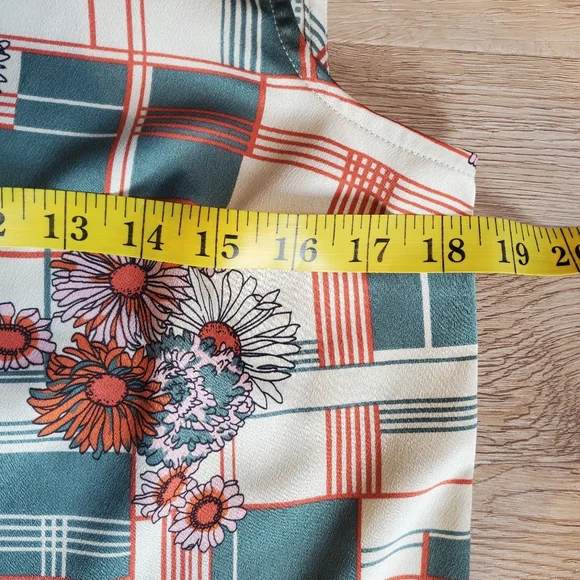 Modcloth Twice The Delight Silky Cream+Orange+Green Buttondown Blouse - Picture 7 of 8